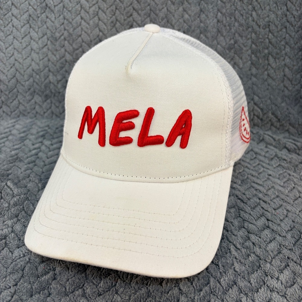 Mela White Trucker Hat Red Embroidery Watermelon Mesh Snapback Cap